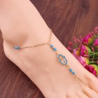 Good Luck Hamsa Hand Turquoise Bronze Chain Anklet